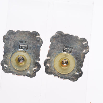 Vintage Navajo sterling silver spiny oyster earrings Golden Eagle Trading Co