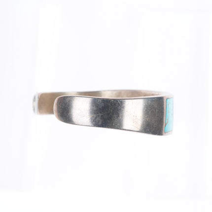 6.7" Vintage Navajo sterling silver turquoise channel inlay cuff bracelet