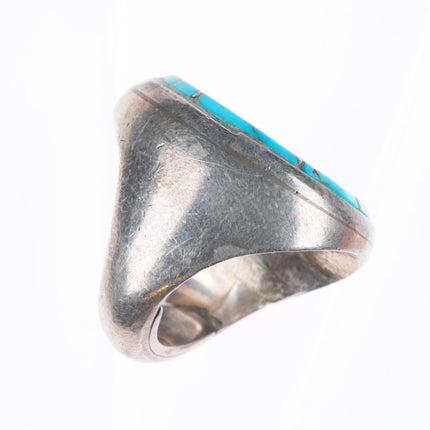 sz9 Heavy Vintage Zuni sterling silver turquoise channel inlay swirl ring