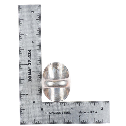 sz9 Heavy Vintage Zuni sterling silver turquoise channel inlay swirl ring