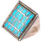 sz10 Vintage Zuni sterling silver fine channel inlay turquoise men's ring