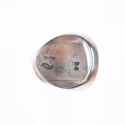 sz8 Dickie Quandelacy Zuni sterling silver coral hummingbird channel inlay ring