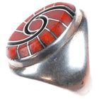 sz8 Dickie Quandelacy Zuni sterling silver coral hummingbird channel inlay ring