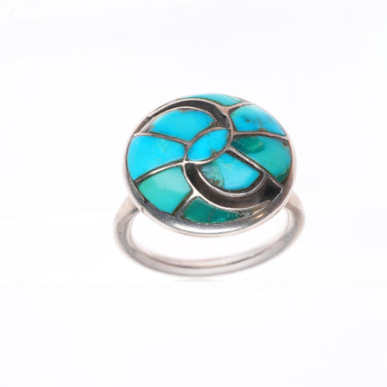 sz9 Vintage Zuni sterling silver hummingbird turquoise ring