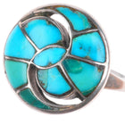sz9 Vintage Zuni sterling silver hummingbird turquoise ring