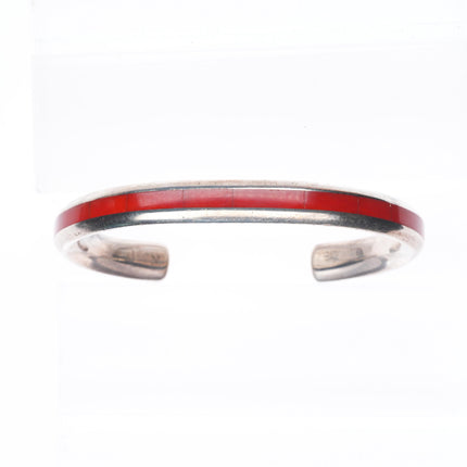 6" Troy Natachu Zuni sterling silver Mediterranean coral inlay cuff bracelet