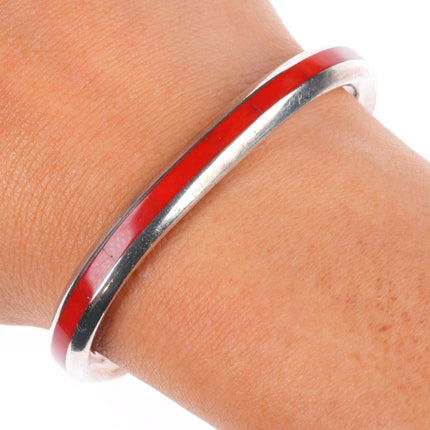 6" Troy Natachu Zuni sterling silver Mediterranean coral inlay cuff bracelet