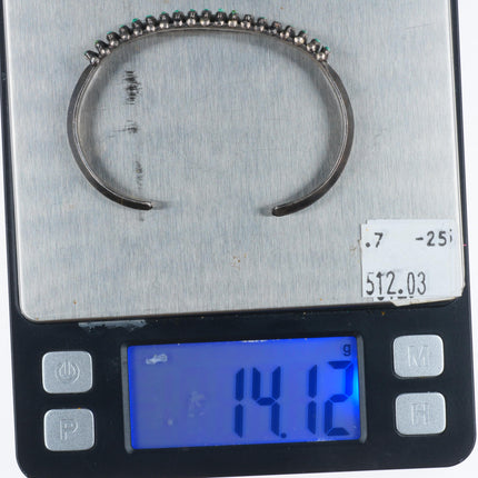 6.3" Vintage Zuni sterling silver stacking needlepoint turquoise cuff bracelet