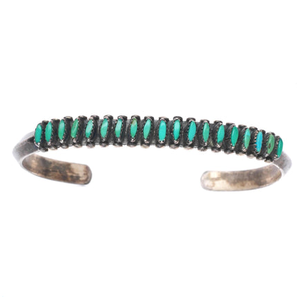 6.3" Vintage Zuni sterling silver stacking needlepoint turquoise cuff bracelet