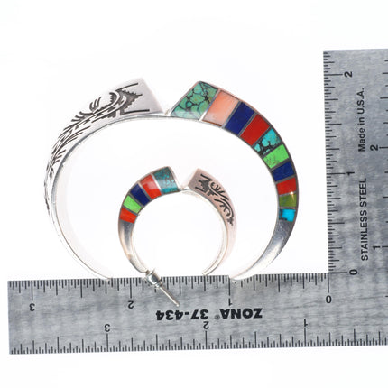 6.1" Lonn Parker Navajo sterling silver multi-stone inlay cuff bracelet/earrings
