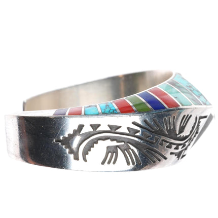 6.1" Lonn Parker Navajo sterling silver multi-stone inlay cuff bracelet/earrings