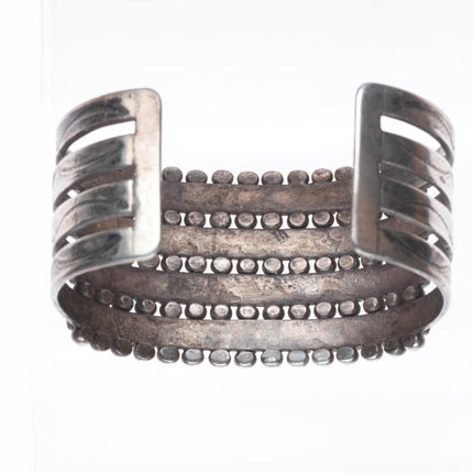 6.6" 1940's Zuni 4 row square cut natural turquoise cluster cuff bracelet