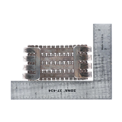 6.6" 1940's Zuni 4 row square cut natural turquoise cluster cuff bracelet