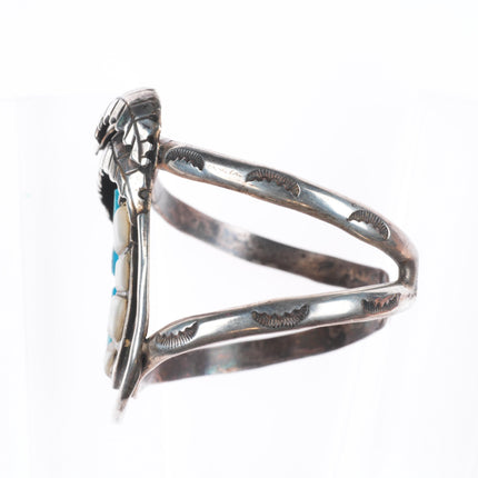 6.5" Vintage  Zuni sterling silver spiderweb turquoise/shell inlay cuff bracelet