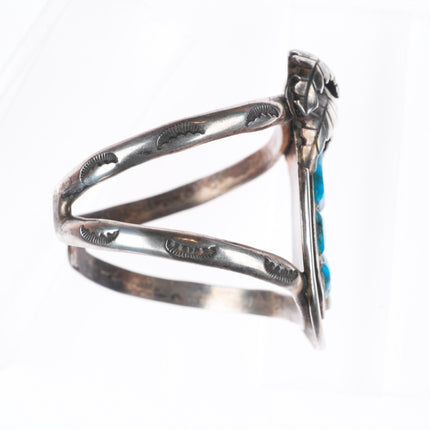 6.5" Vintage  Zuni sterling silver spiderweb turquoise/shell inlay cuff bracelet