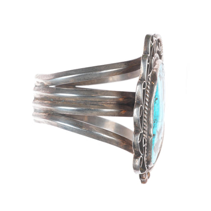 7" Big Vintage Navajo sterling silver wide face turquoise cuff bracelet