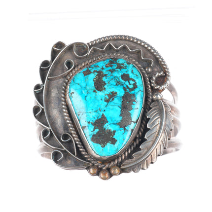 7" Big Vintage Navajo sterling silver wide face turquoise cuff bracelet