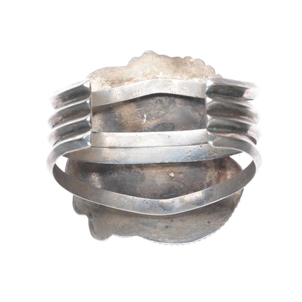 7" Big Vintage Navajo sterling silver wide face turquoise cuff bracelet