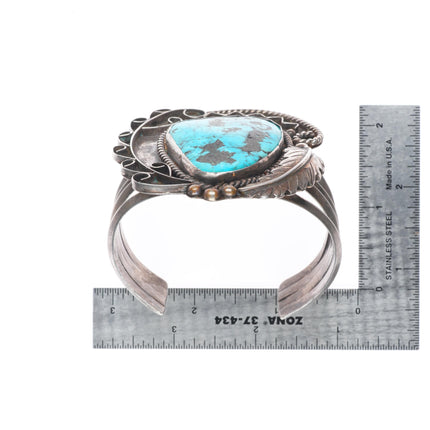 7" Big Vintage Navajo sterling silver wide face turquoise cuff bracelet