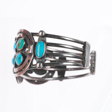 6.5" c1940 Navajo Blue Gem turquoise Horseshoes sterling silver cuff bracelet