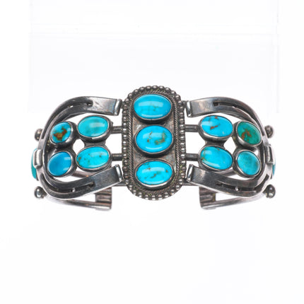 6.5" c1940 Navajo Blue Gem turquoise Horseshoes sterling silver cuff bracelet
