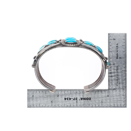 6.5" c1940 Navajo Blue Gem turquoise Horseshoes sterling silver cuff bracelet