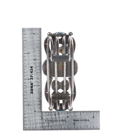 6.5" c1940 Navajo Blue Gem turquoise Horseshoes sterling silver cuff bracelet