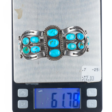 6.5" c1940 Navajo Blue Gem turquoise Horseshoes sterling silver cuff bracelet