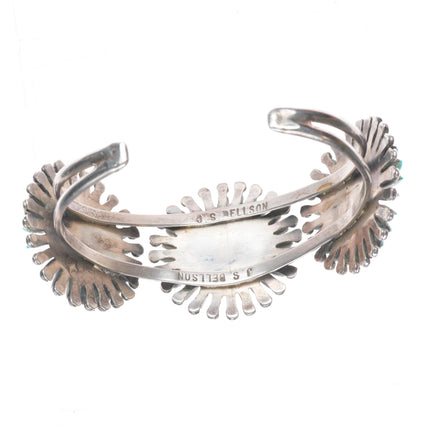 6.75" Bellson Zuni sterling silver needlepoint turquoise sunburst cuff bracelet