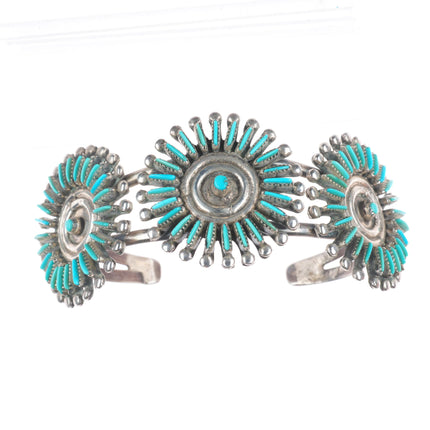 6.75" Bellson Zuni sterling silver needlepoint turquoise sunburst cuff bracelet