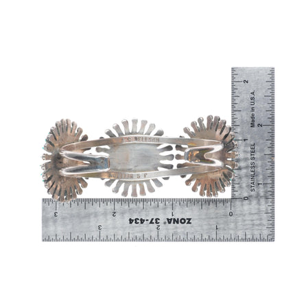 6.75" Bellson Zuni sterling silver needlepoint turquoise sunburst cuff bracelet