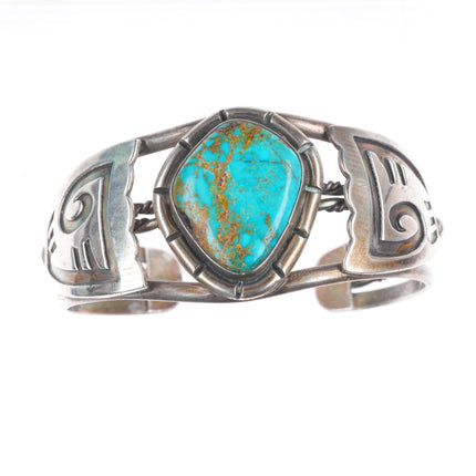 6.2" Vintage Navajo sterling silver high grade turquoise cuff bracelet RJ Jr
