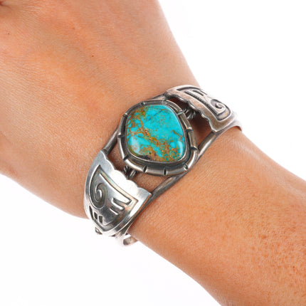 6.2" Vintage Navajo sterling silver high grade turquoise cuff bracelet RJ Jr