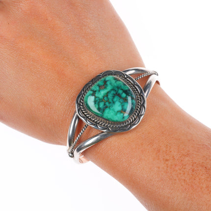 6.1" Vintage Navajo sterling silver high grade turquoise cuff bracelet