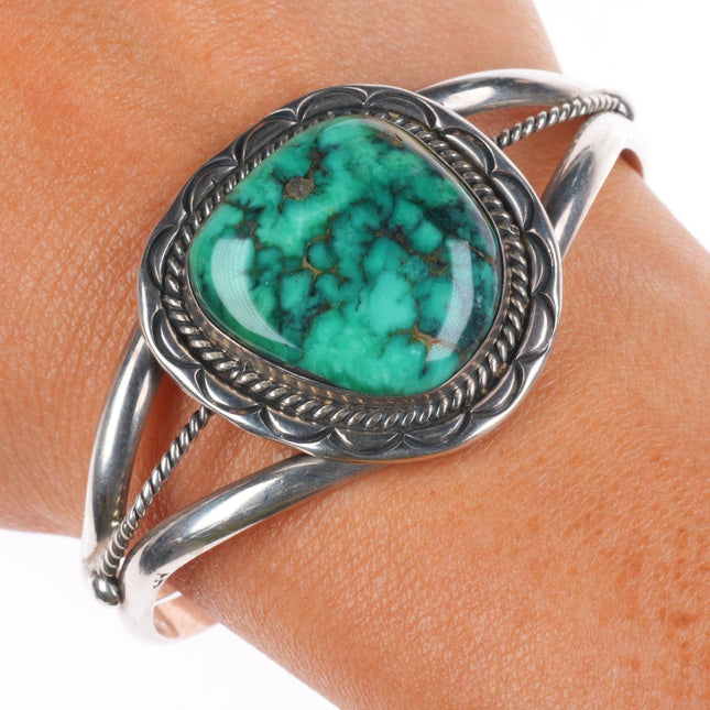 6.1" Vintage Navajo sterling silver high grade turquoise cuff bracelet