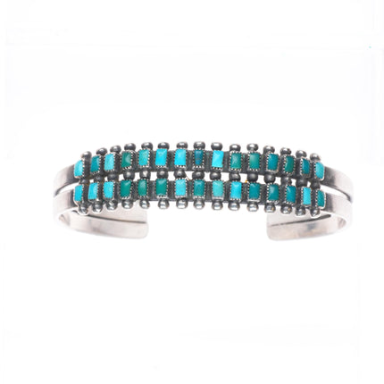 6.4" c1940's Zuni sterling silver 2 row square cut turquoise cuff bracelet