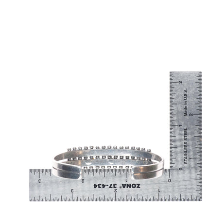 6.4" c1940's Zuni sterling silver 2 row square cut turquoise cuff bracelet