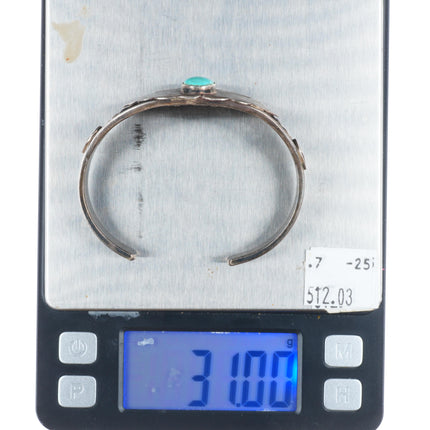 6.6" c1930's Navajo ingot silver Sleeping Beauty turquoise cuff bracelet