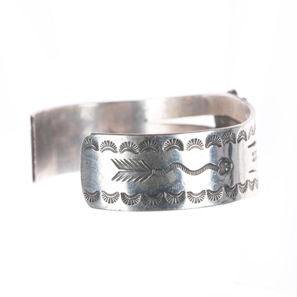 6.6"  1940's Navajo sterling silver high grade turquoise snakes cuff bracelet