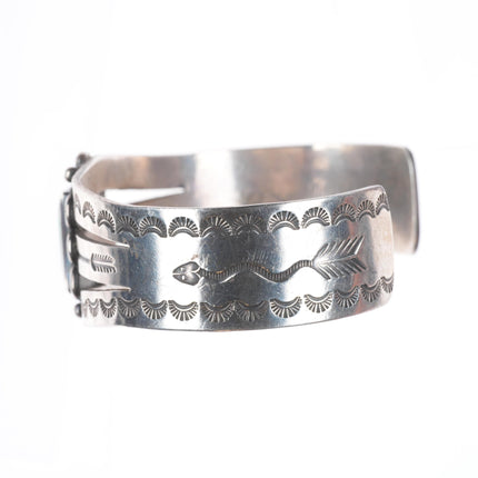 6.6"  1940's Navajo sterling silver high grade turquoise snakes cuff bracelet