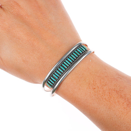 6.25" Vintage Zuni sterling silver needlepoint turquoise stacker cuff bracelet
