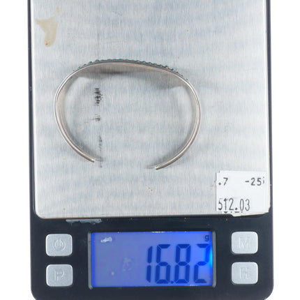 6.25" Vintage Zuni sterling silver needlepoint turquoise stacker cuff bracelet