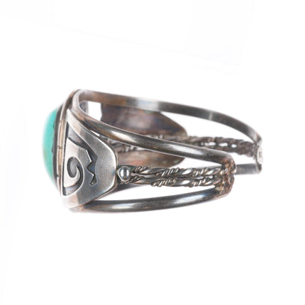 6.1" Vintage RJ Jr Navajo sterling silver turquoise cuff bracelet