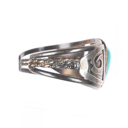 6.1" Vintage RJ Jr Navajo sterling silver turquoise cuff bracelet
