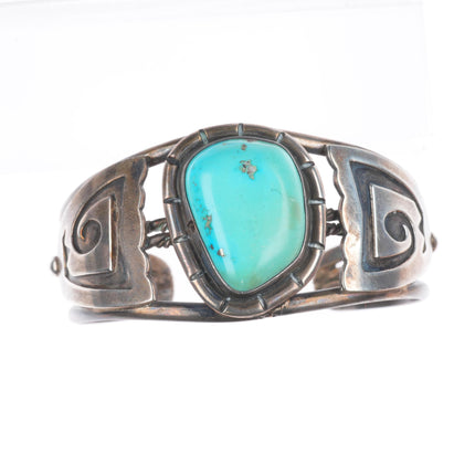 6.1" Vintage RJ Jr Navajo sterling silver turquoise cuff bracelet