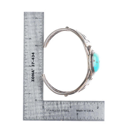 6.1" Vintage RJ Jr Navajo sterling silver turquoise cuff bracelet