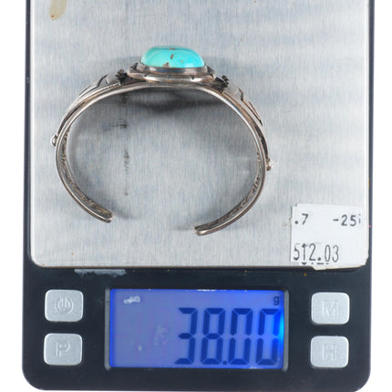 6.1" Vintage RJ Jr Navajo sterling silver turquoise cuff bracelet