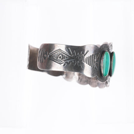 6.4" c1940 Vintage Navajo sterling silver high grade turquoise row cuff bracelet