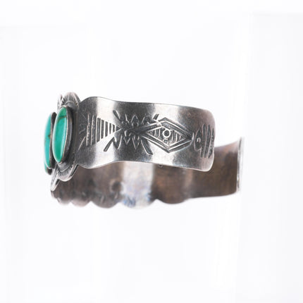 6.4" c1940 Vintage Navajo sterling silver high grade turquoise row cuff bracelet