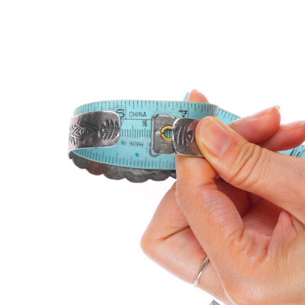 6.4" c1940 Vintage Navajo sterling silver high grade turquoise row cuff bracelet